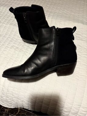 Coach Black Leather & Suede Ankle Booties with Side Zip